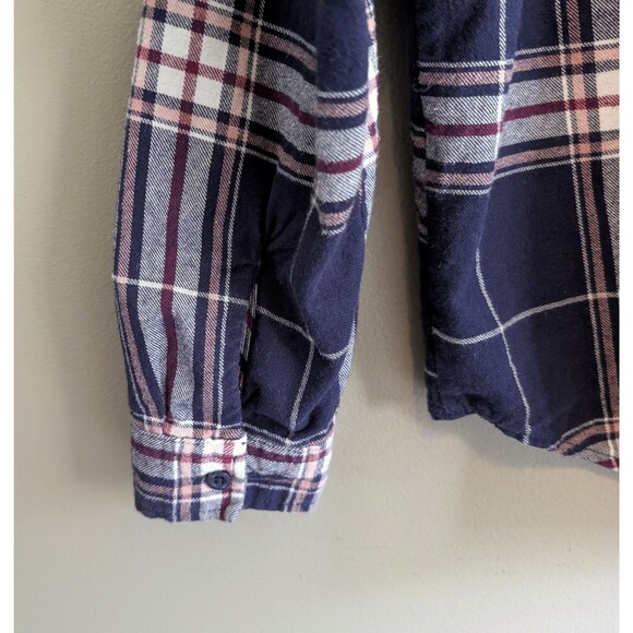 Charlotte Russe Size Large Flannel Top Blue Plaid Womens LS Button Up L Shirt - Picture 4 of 6